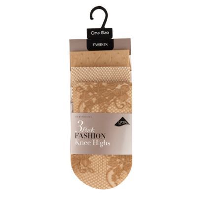 Pack of three natural fashion knee highs